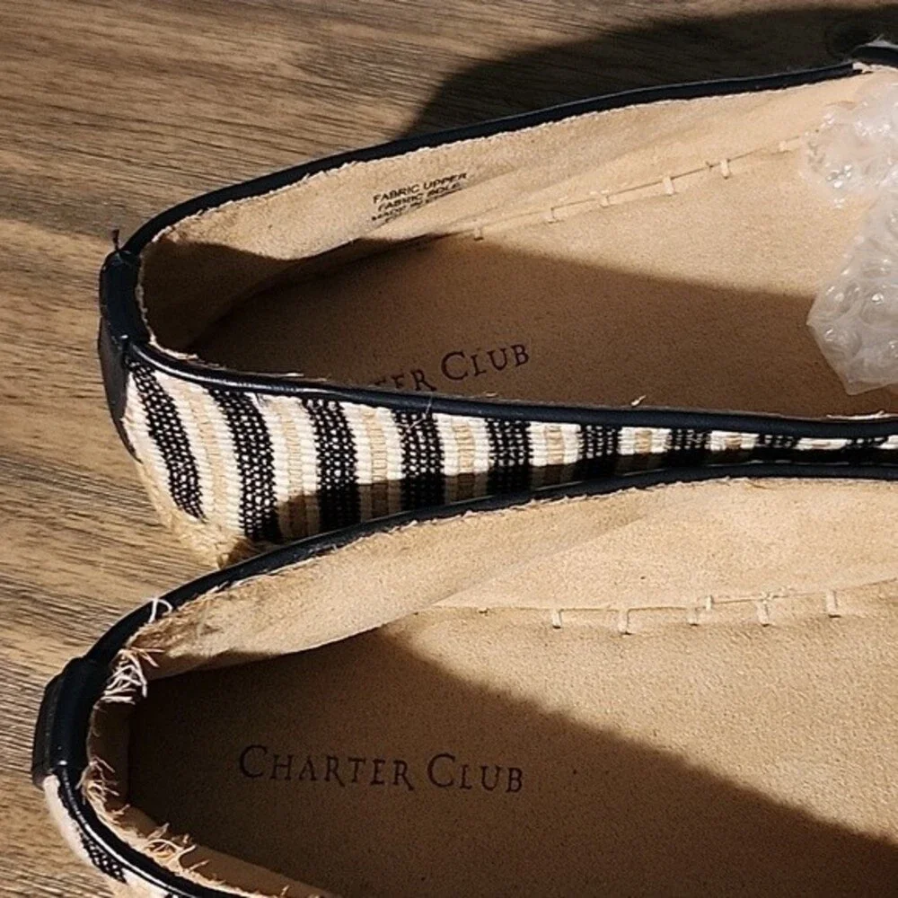 NIB Charter Club Women's Navy and Tan Stripe Espadrille Flats Size 10.5 M